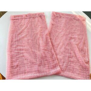 Vintage 1980s curtains, pink, sheer mesh net, feminine pair of panels